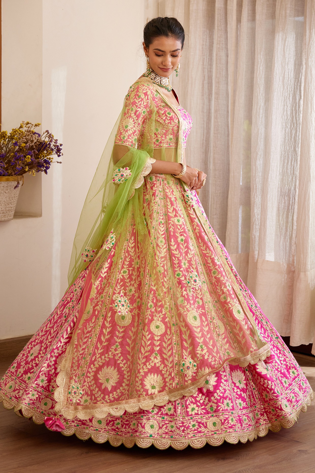 Designer Pink color lehenga choli with Patola Print with foil Work wed