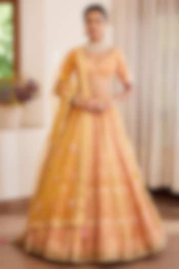 Yellow & Mustard Embroidered Wedding Lehenga Set by Shyam Narayan Prasad at Pernia's Pop Up Shop