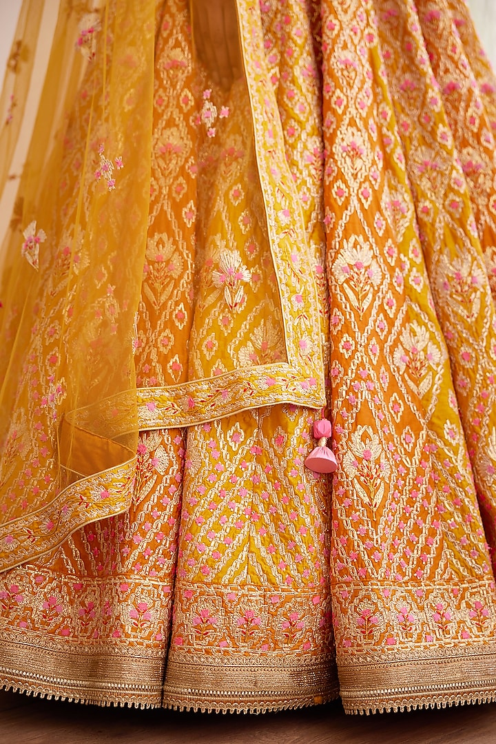 Yellow & Mustard Embroidered Wedding Lehenga Set by Shyam Narayan Prasad at Pernia's Pop Up Shop