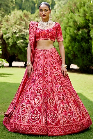 Pink & Maroon Embroidered Lehenga Set by Shyam Narayan Prasad