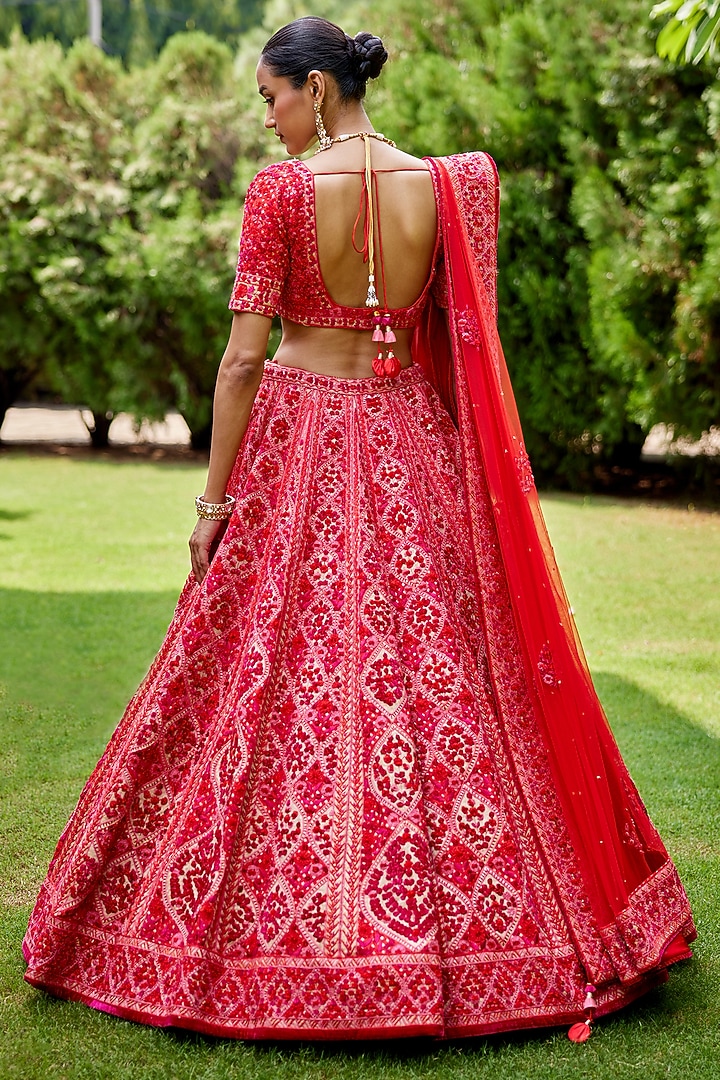 Pink & Maroon Embroidered Bridal Lehenga Set by Shyam Narayan Prasad at Pernia's Pop Up Shop
