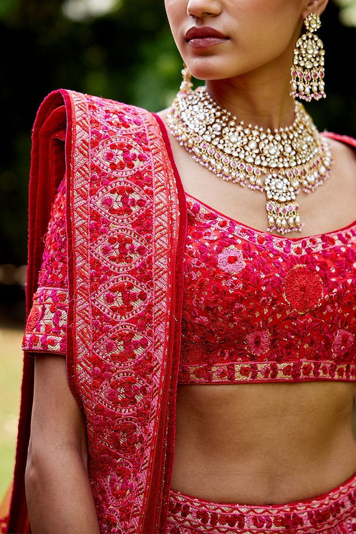 Pink & Maroon Embroidered Bridal Lehenga Set by Shyam Narayan Prasad at Pernia's Pop Up Shop