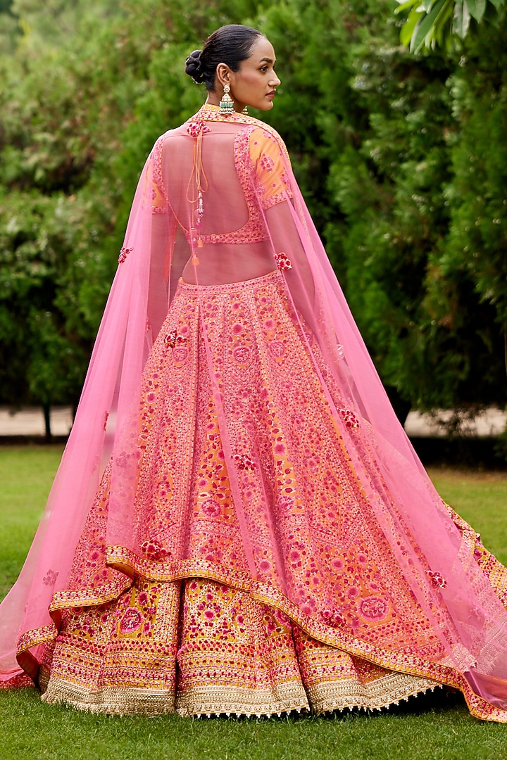 Pink & Yellow Zari Embroidered Bridal Lehenga Set by Shyam Narayan Prasad at Pernia's Pop Up Shop