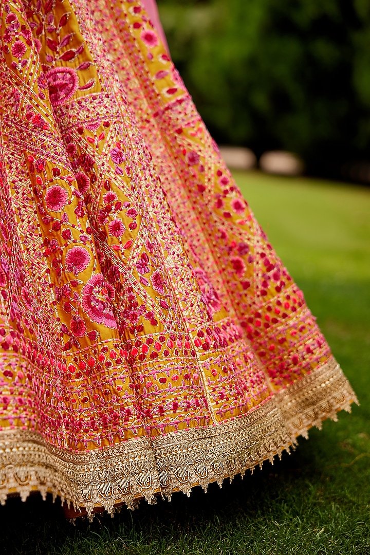 Pink & Yellow Zari Embroidered Bridal Lehenga Set by Shyam Narayan Prasad at Pernia's Pop Up Shop