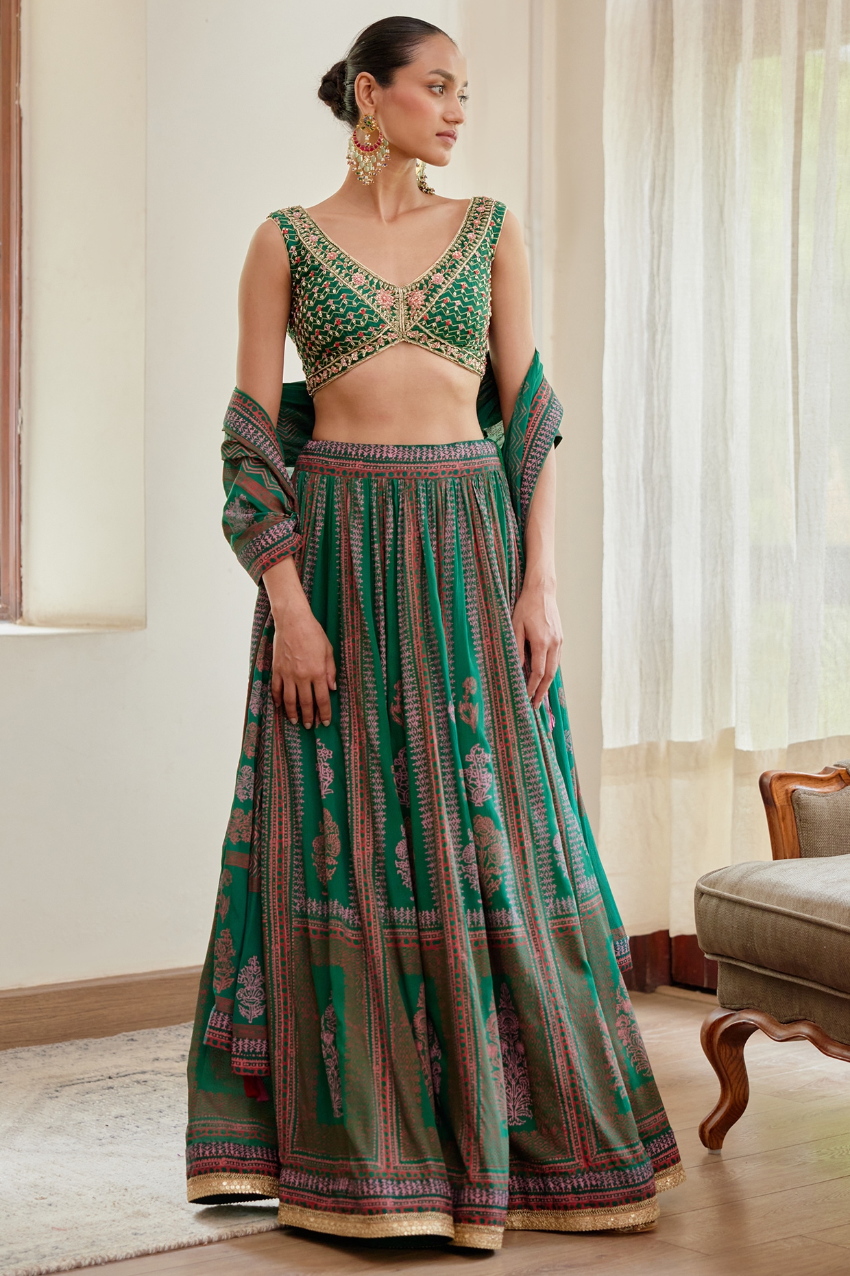 Green Designer Lehenga Choli for Women or Girls Georgette Sequins Ready to  Wear Indian Wedding Skirt - Etsy