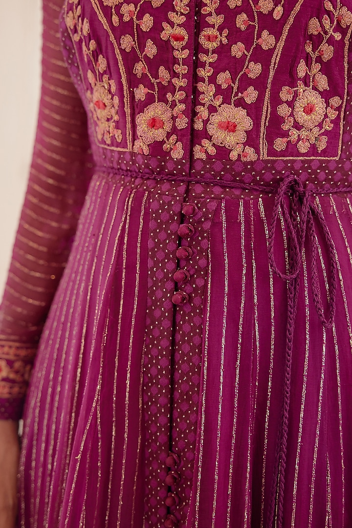 Wine Embroidered Party Wear Anarkali Set by Shyam Narayan Prasad at Pernia's Pop Up Shop