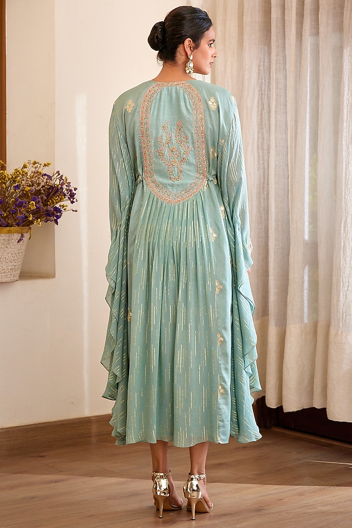 Smoke Blue Embroidered Kaftan by Shyam Narayan Prasad at Pernia's Pop Up Shop