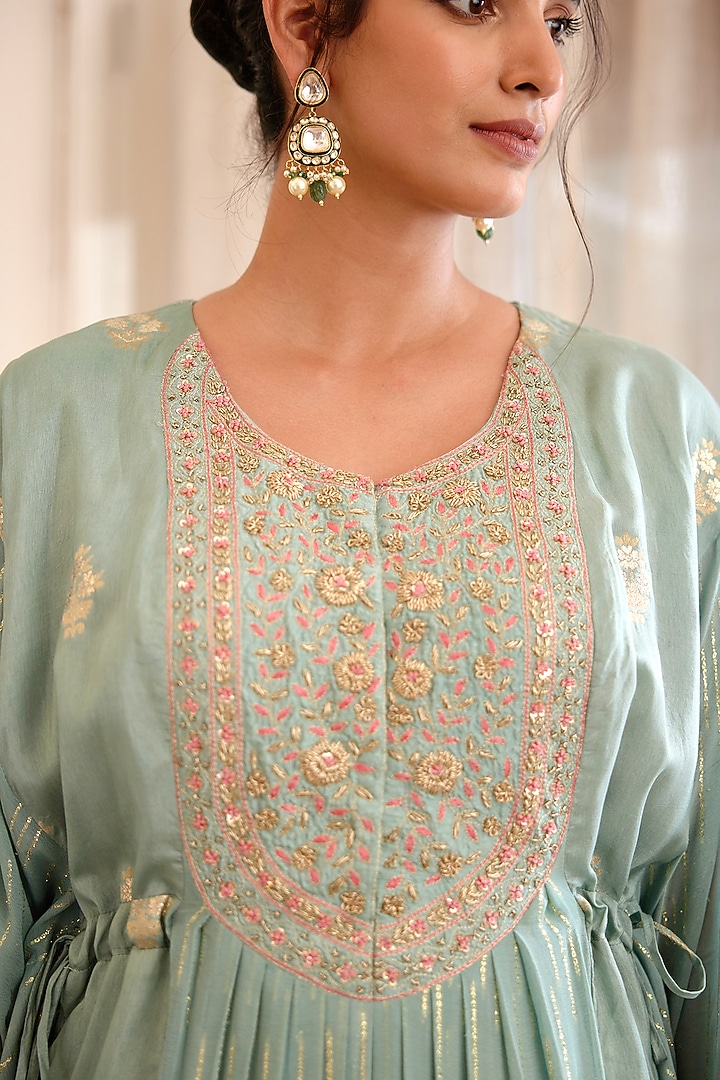 Smoke Blue Embroidered Kaftan by Shyam Narayan Prasad at Pernia's Pop Up Shop