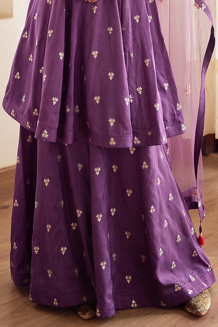 Wine Embroidered Wedding Sharara Set by Shyam Narayan Prasad at Pernia's Pop Up Shop