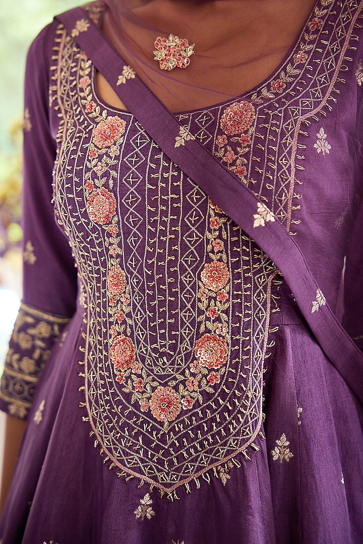Wine Embroidered Wedding Sharara Set by Shyam Narayan Prasad at Pernia's Pop Up Shop