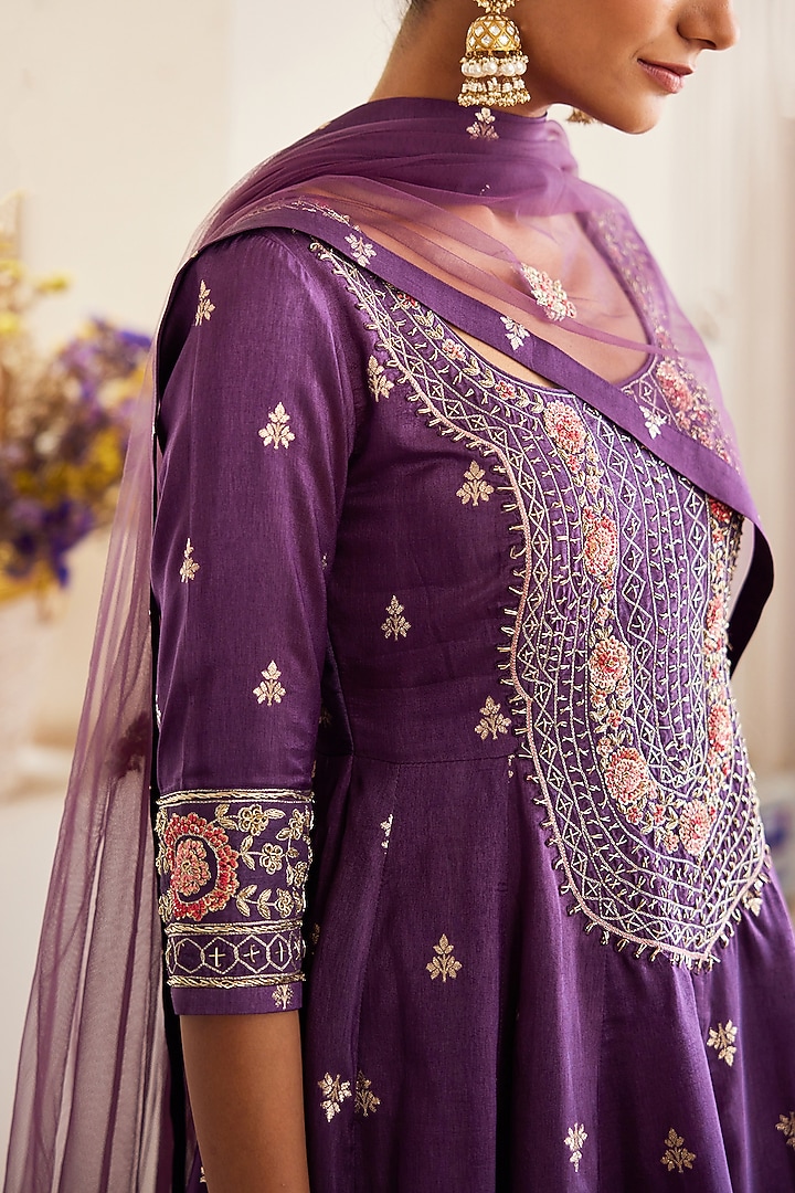 Wine Embroidered Wedding Sharara Set by Shyam Narayan Prasad at Pernia's Pop Up Shop