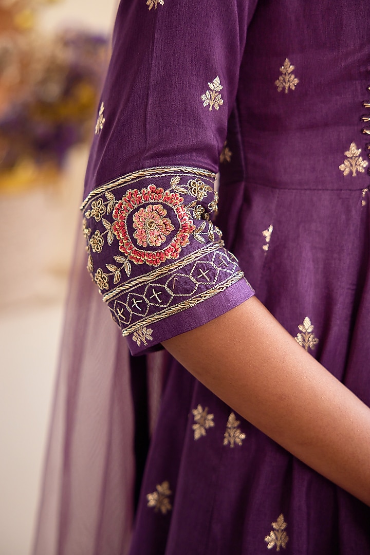 Wine Embroidered Wedding Sharara Set by Shyam Narayan Prasad at Pernia's Pop Up Shop