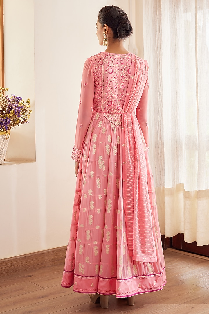 Rose Pink Embroidered Wedding Anarkali Set by Shyam Narayan Prasad at Pernia's Pop Up Shop