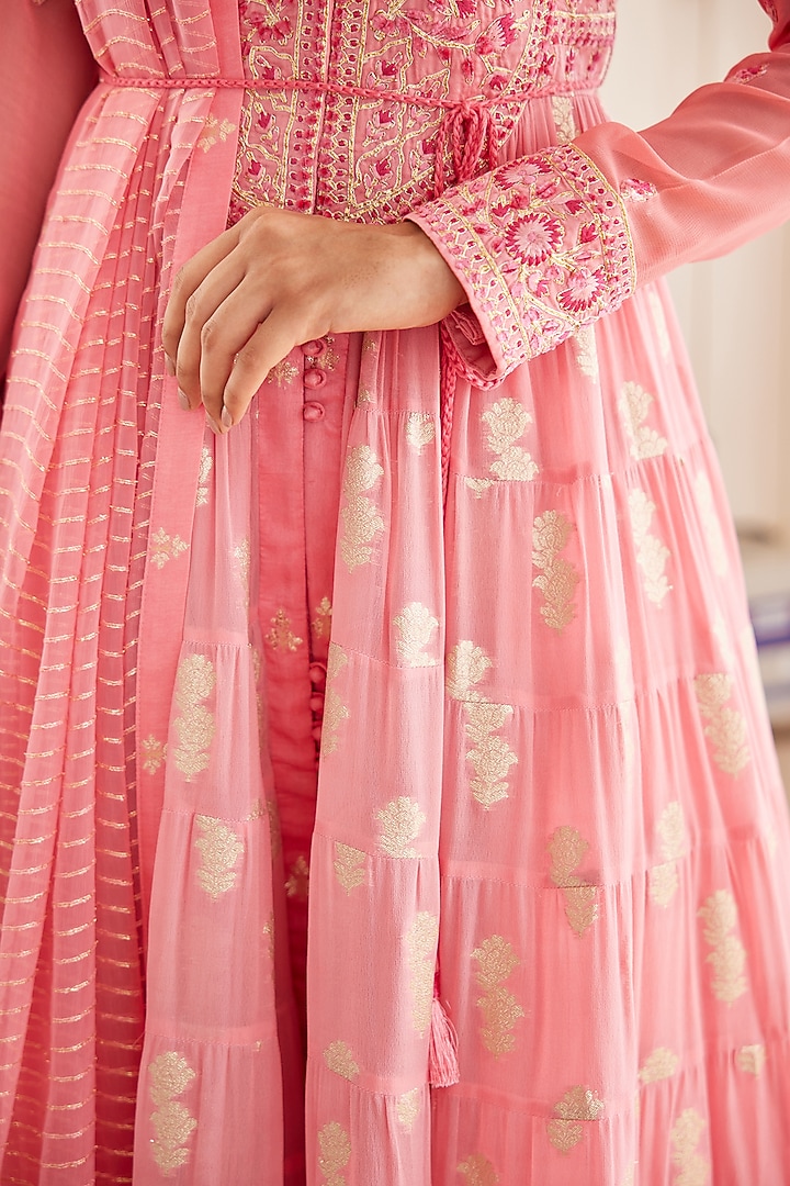 Rose Pink Embroidered Wedding Anarkali Set by Shyam Narayan Prasad at Pernia's Pop Up Shop