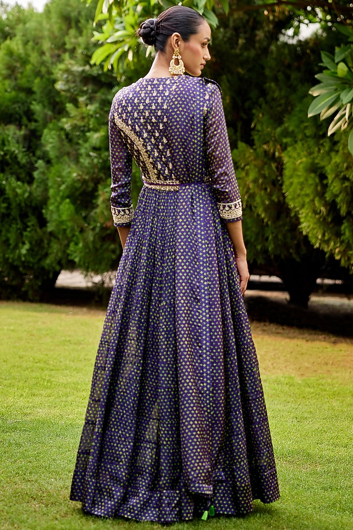 Purple-Green Embroidered Wedding Anarkali Set by Shyam Narayan Prasad at Pernia's Pop Up Shop