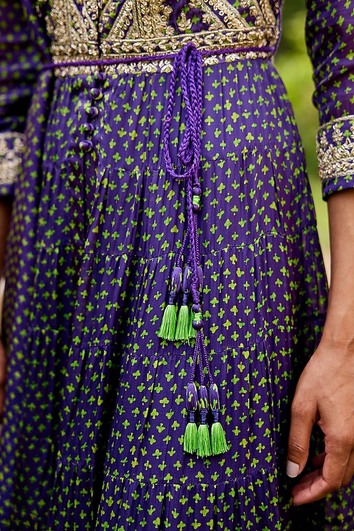 Purple-Green Embroidered Wedding Anarkali Set by Shyam Narayan Prasad at Pernia's Pop Up Shop