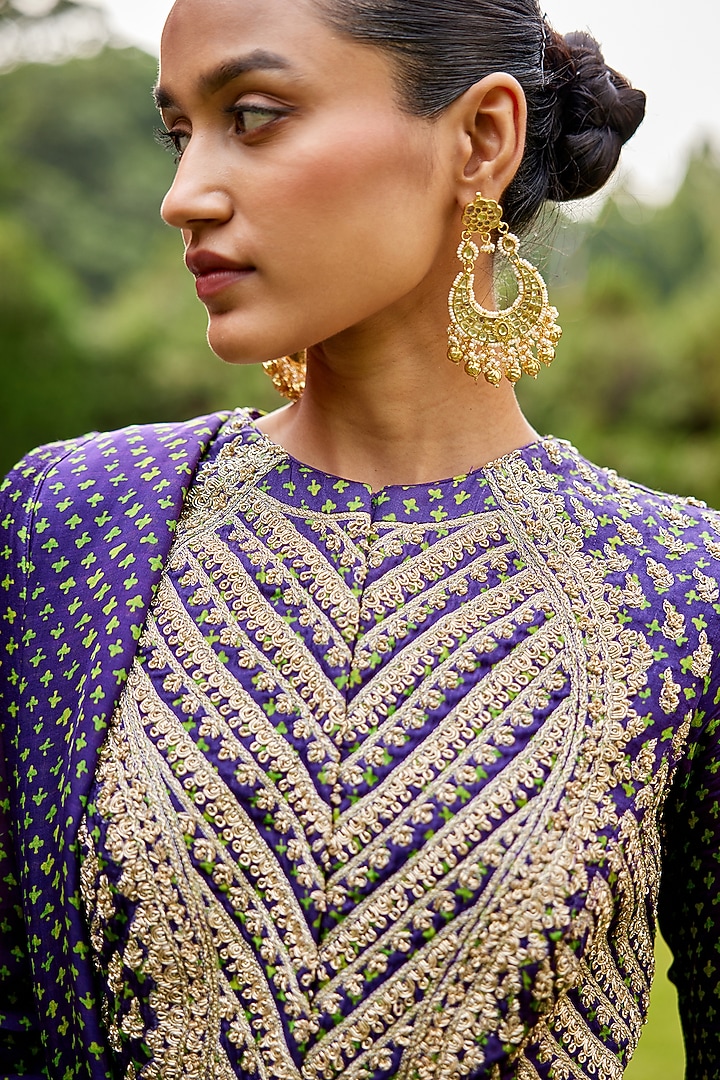Purple-Green Embroidered Wedding Anarkali Set by Shyam Narayan Prasad at Pernia's Pop Up Shop