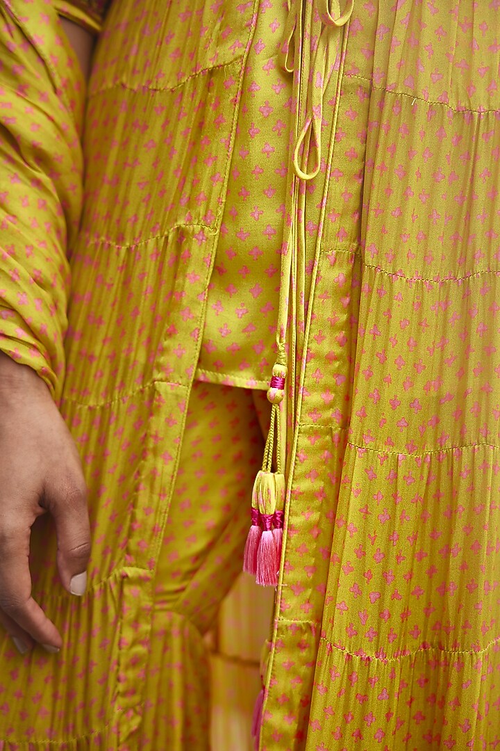 Light Yellow Embroidered Angrakha Wedding Anarkali Set by Shyam Narayan Prasad at Pernia's Pop Up Shop