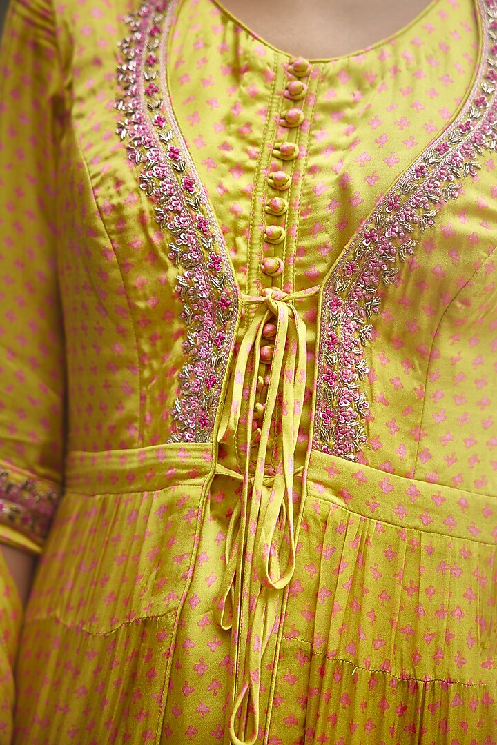 Light Yellow Embroidered Angrakha Wedding Anarkali Set by Shyam Narayan Prasad at Pernia's Pop Up Shop