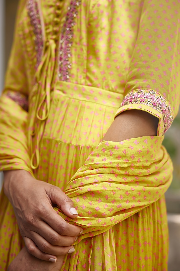 Light Yellow Embroidered Angrakha Wedding Anarkali Set by Shyam Narayan Prasad at Pernia's Pop Up Shop