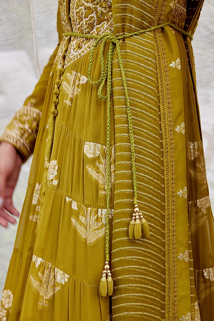 Mehendi Green Embroidered Wedding Anarkali Set by Shyam Narayan Prasad at Pernia's Pop Up Shop