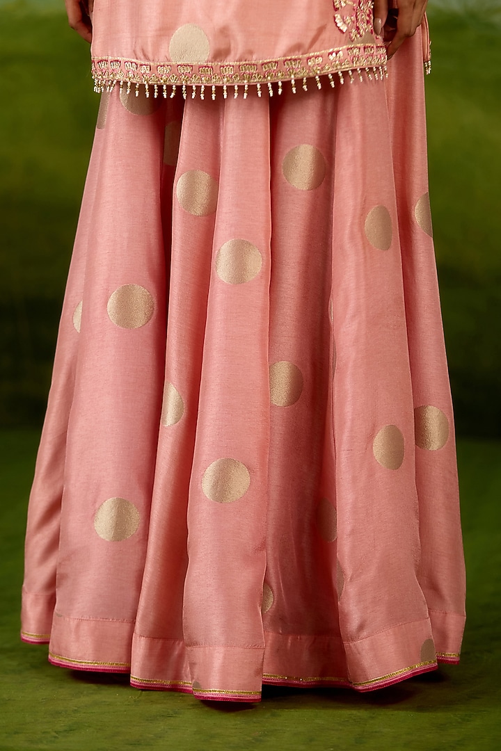 Coral Pink Silk Brocade Wedding Sharara Set by Shyam Narayan Prasad at Pernia's Pop Up Shop