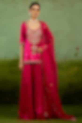 Magenta Pink Mashru Silk Wedding Sharara Set by Shyam Narayan Prasad at Pernia's Pop Up Shop