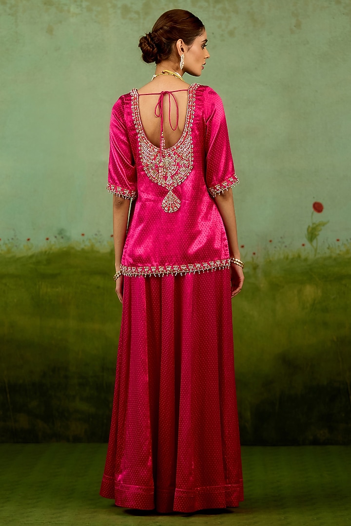 Magenta Pink Mashru Silk Wedding Sharara Set by Shyam Narayan Prasad at Pernia's Pop Up Shop