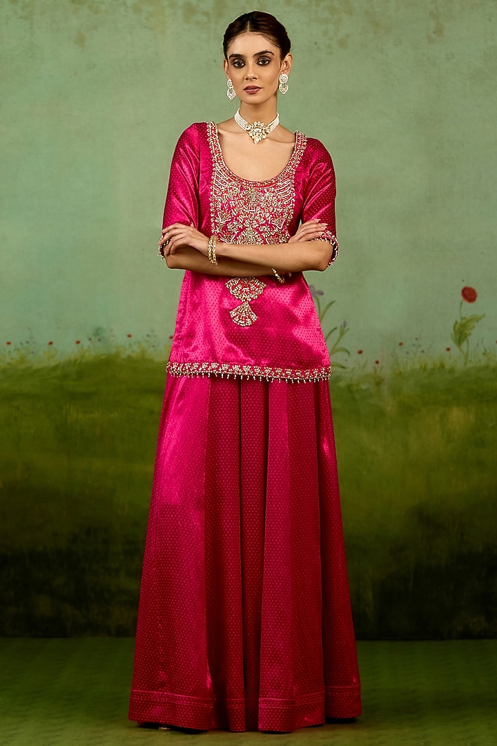 Magenta Pink Mashru Silk Wedding Sharara Set by Shyam Narayan Prasad at Pernia's Pop Up Shop
