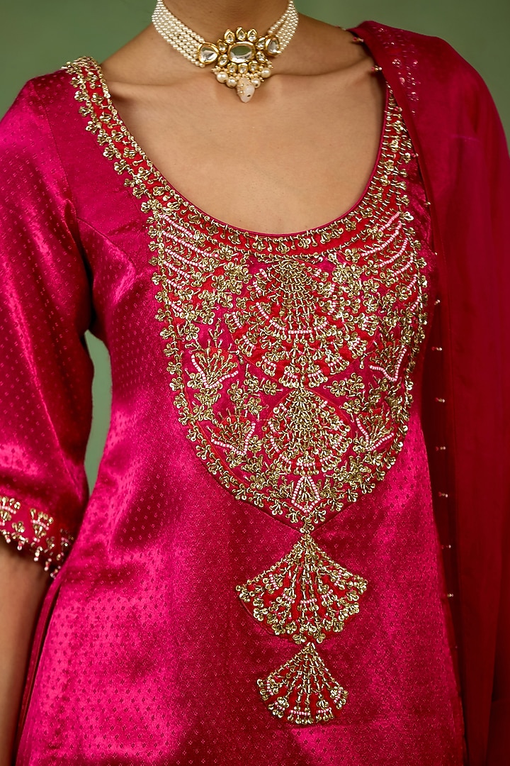 Magenta Pink Mashru Silk Wedding Sharara Set by Shyam Narayan Prasad at Pernia's Pop Up Shop