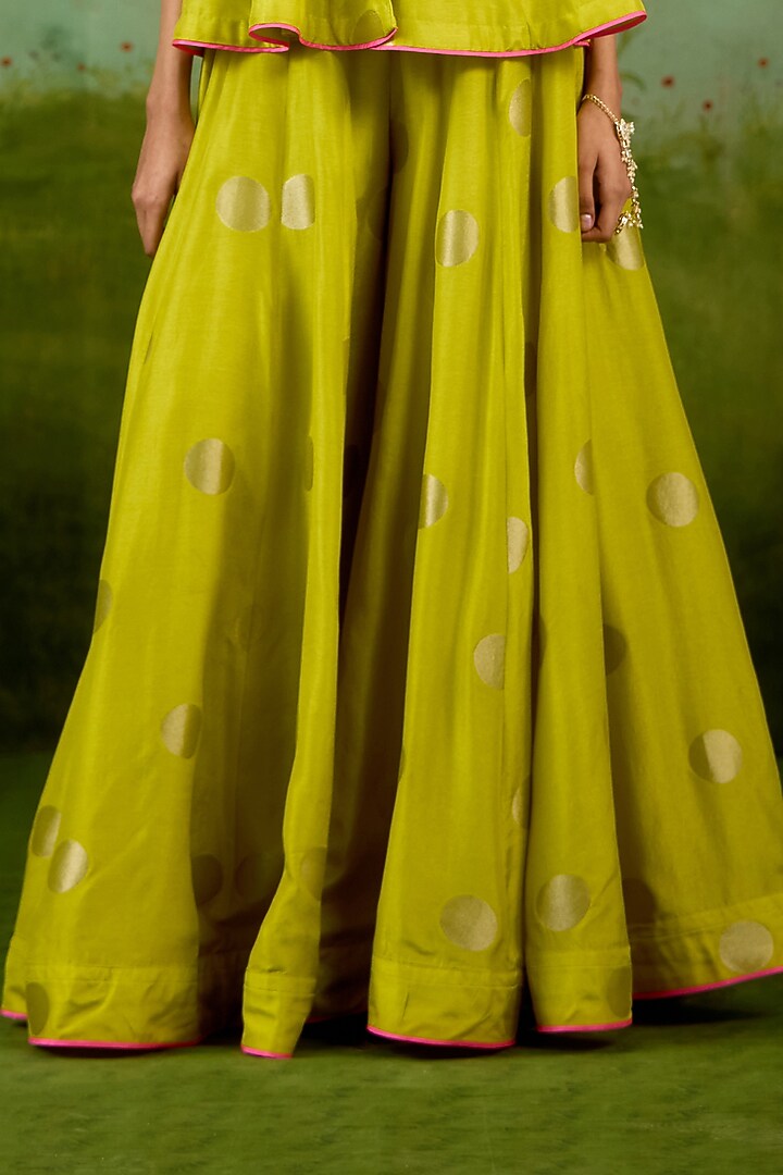 Bright Green Silk Brocade Wedding Sharara Set by Shyam Narayan Prasad at Pernia's Pop Up Shop