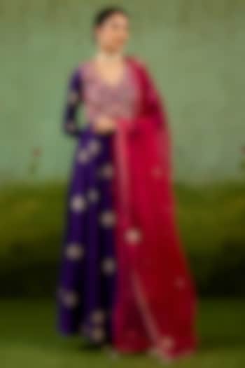 Heliotrope Purple Silk Brocade Thread Embroidered Wedding Anarkali Set by Shyam Narayan Prasad at Pernia's Pop Up Shop