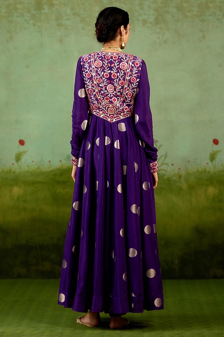 Heliotrope Purple Silk Brocade Thread Embroidered Wedding Anarkali Set by Shyam Narayan Prasad at Pernia's Pop Up Shop