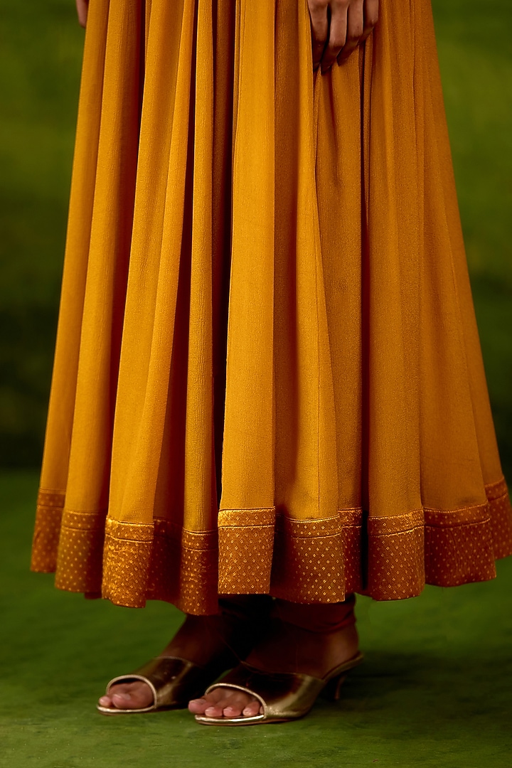 Mustard Yellow Chinon Silk Thread Embroidered Wedding Anarkali Set by Shyam Narayan Prasad at Pernia's Pop Up Shop