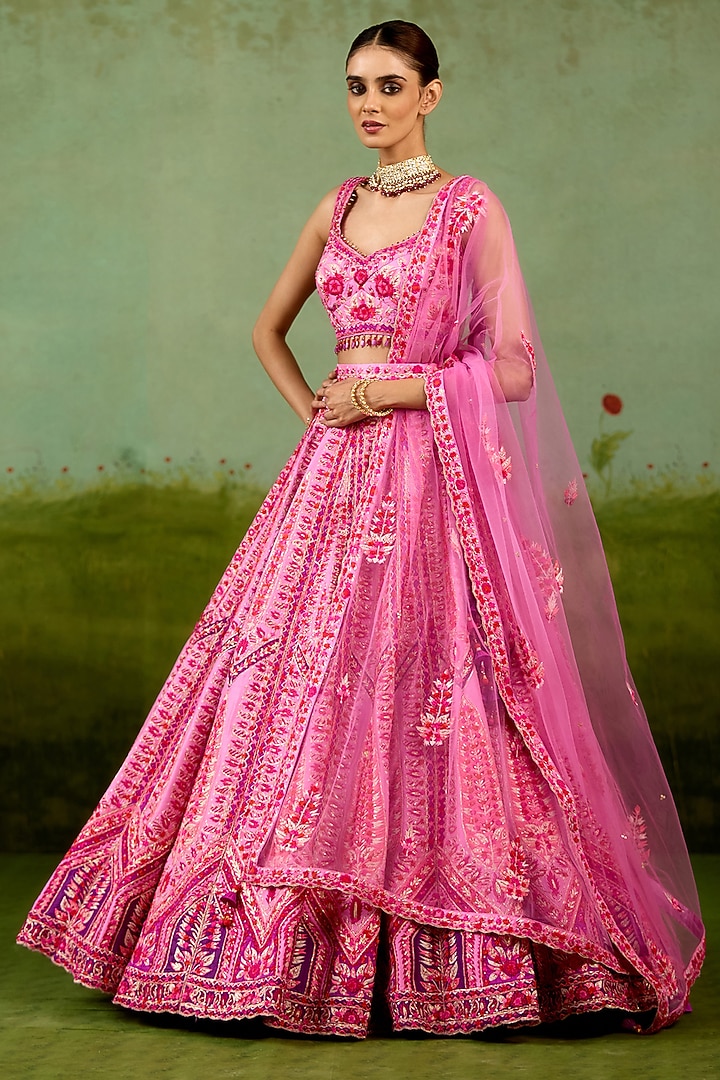 Lavender-Pink Raw Silk Gota Embroidered Bridal Lehenga Set by Shyam Narayan Prasad at Pernia's Pop Up Shop