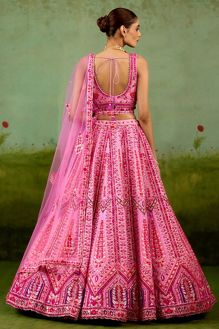 Lavender-Pink Raw Silk Gota Embroidered Bridal Lehenga Set by Shyam Narayan Prasad at Pernia's Pop Up Shop