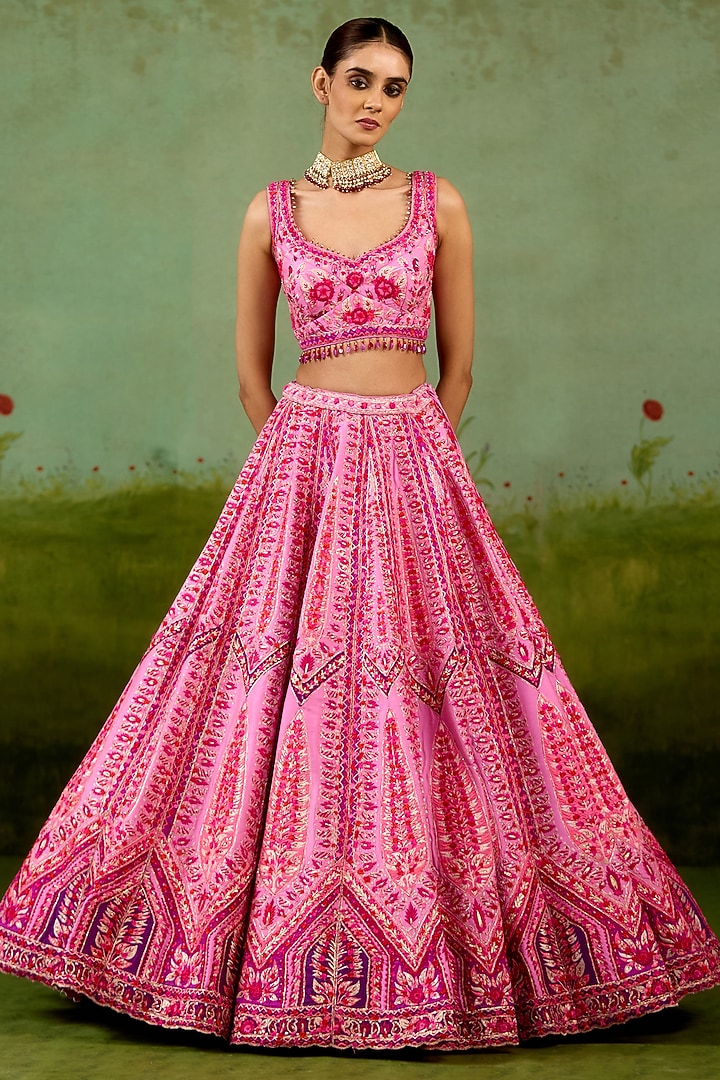 Lavender-Pink Raw Silk Gota Embroidered Bridal Lehenga Set by Shyam Narayan Prasad at Pernia's Pop Up Shop