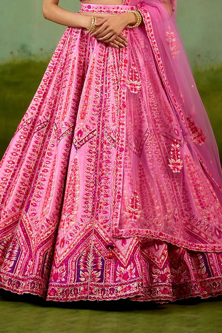 Lavender-Pink Raw Silk Gota Embroidered Bridal Lehenga Set by Shyam Narayan Prasad at Pernia's Pop Up Shop