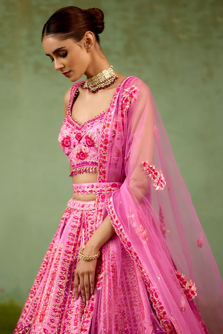 Lavender-Pink Raw Silk Gota Embroidered Bridal Lehenga Set by Shyam Narayan Prasad at Pernia's Pop Up Shop