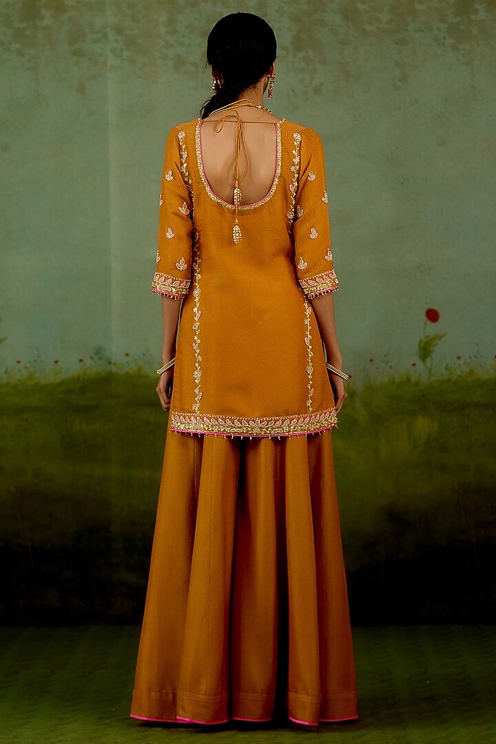 Rust Orange Banarasi Silk Wedding Sharara Set by Shyam Narayan Prasad at Pernia's Pop Up Shop