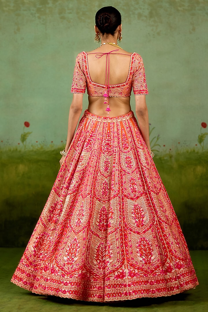 Sun Orange Raw Silk Gota Embroidered Bridal Lehenga Set by Shyam Narayan Prasad at Pernia's Pop Up Shop