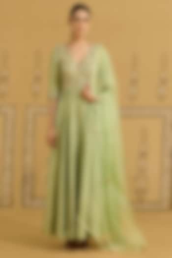 Nile Green Banarasi Brocade Embroidered Wedding Anarkali Set by Shyam Narayan Prasad at Pernia's Pop Up Shop