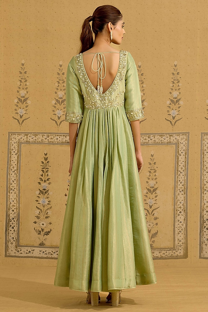 Nile Green Banarasi Brocade Embroidered Wedding Anarkali Set by Shyam Narayan Prasad at Pernia's Pop Up Shop