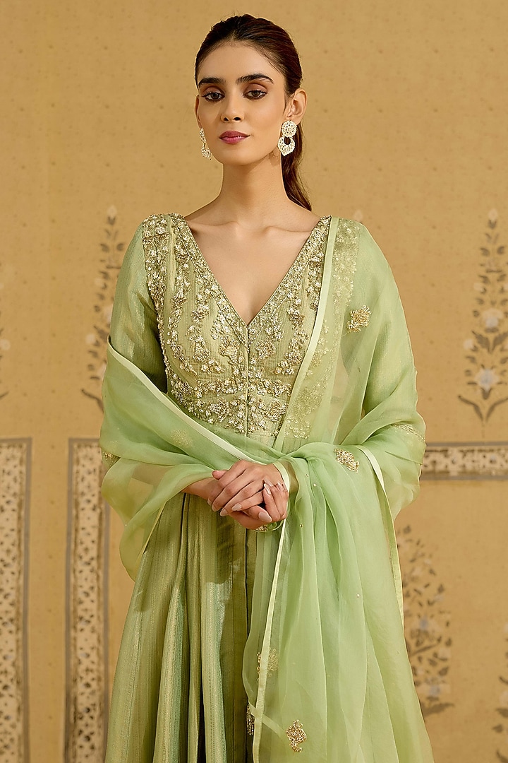 Nile Green Banarasi Brocade Embroidered Wedding Anarkali Set by Shyam Narayan Prasad at Pernia's Pop Up Shop