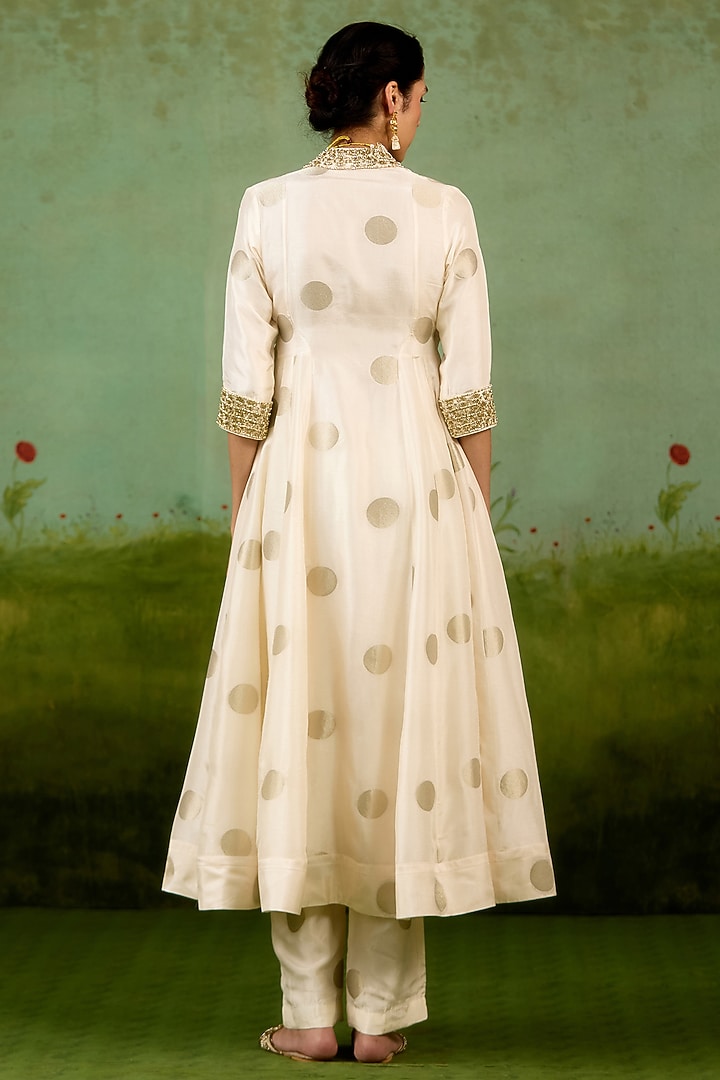 Ivory Silk Brocade Hand Embroidered Angrakha Party Wear Anarkali Set by Shyam Narayan Prasad at Pernia's Pop Up Shop