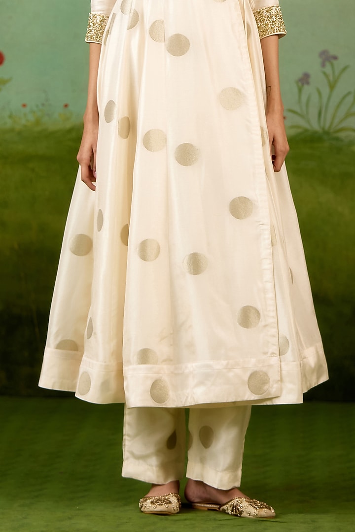 Ivory Silk Brocade Hand Embroidered Angrakha Party Wear Anarkali Set by Shyam Narayan Prasad at Pernia's Pop Up Shop