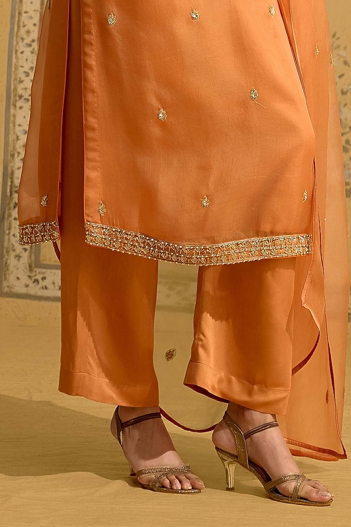 Rust Orange Silk Organza Embroidered Kurta Set by Shyam Narayan Prasad at Pernia's Pop Up Shop