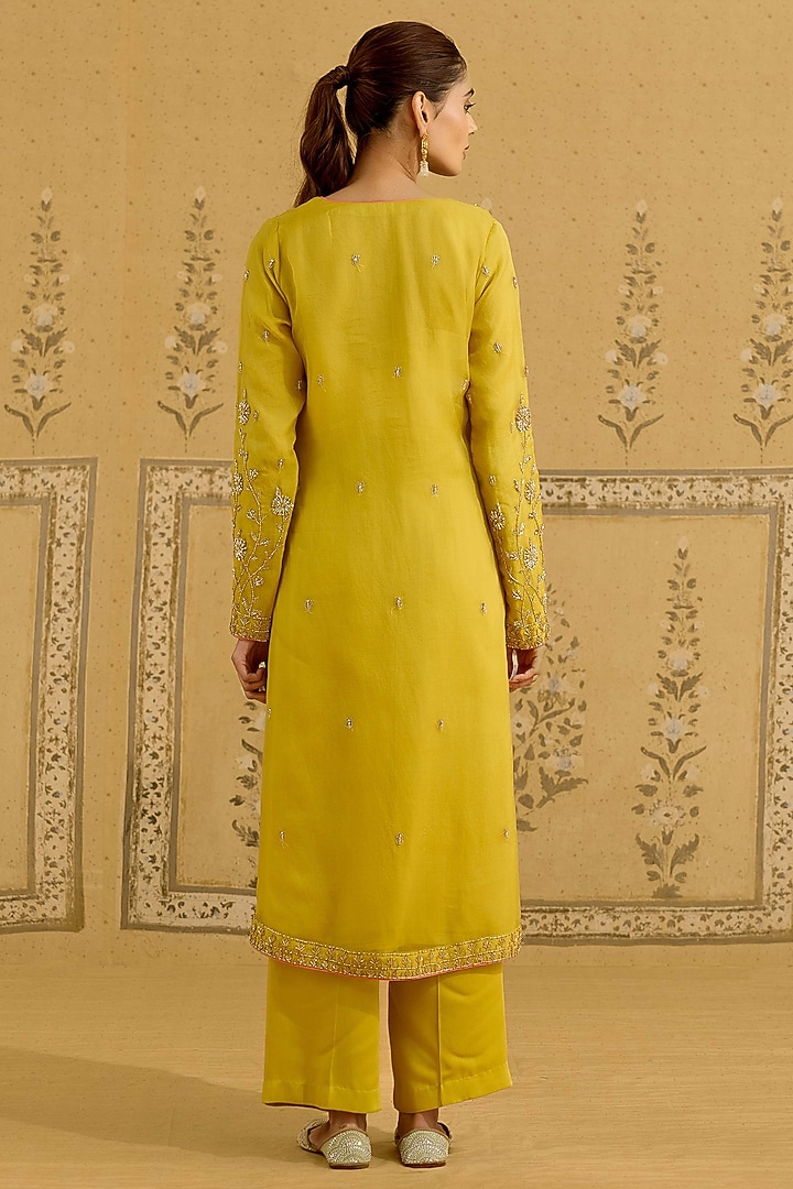 Maize Yellow Silk Organza Embroidered Kurta Set by Shyam Narayan Prasad at Pernia's Pop Up Shop