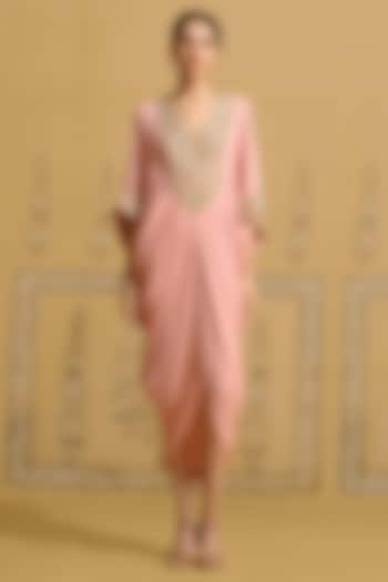 Coral Red Georgette Embroidered Kaftan Vacation Dress by Shyam Narayan Prasad at Pernia's Pop Up Shop