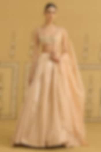 Neutral Gold Tissue Brocade Thread Embroidered Wedding Lehenga Set by Shyam Narayan Prasad at Pernia's Pop Up Shop